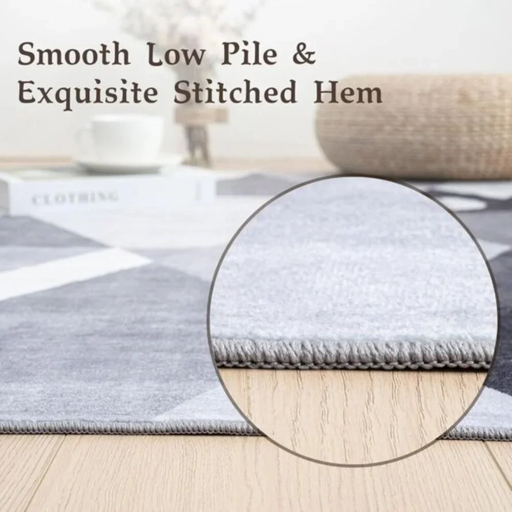 New 5x7 Washable Modern Rug, Grey Geometric Non-Slip Carpet for Living Room